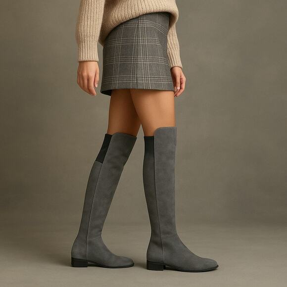 Stuart Weitzman Tall Over The Knee Boots Womens 9M Gray Suede Leather Stretch - Picture 1 of 10
